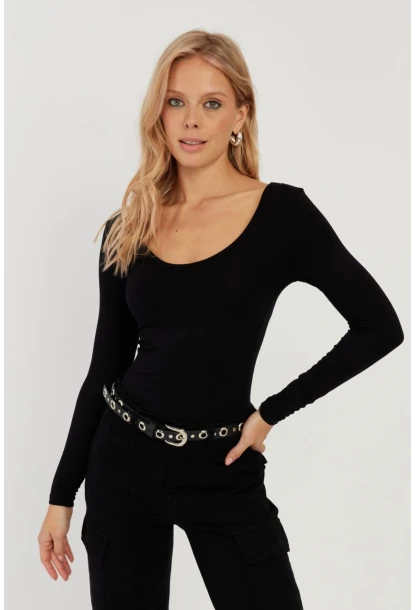 Kadın Siyah Ön Arka U Yaka Bluz LPP1265