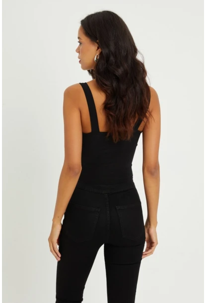 Kadın Siyah Önü Büzgülü Crop Bluz B189