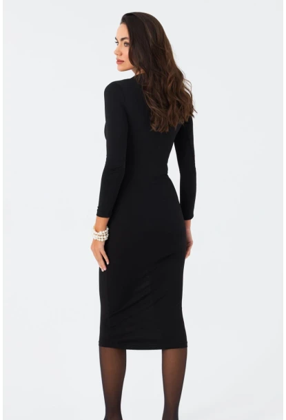 Kadın Siyah Önü Büzgülü Midi Elbise FRY2260