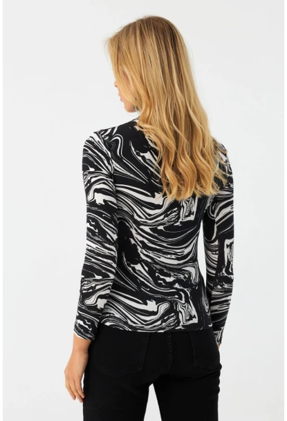 Kadın Siyah Önü Damla Desenli Bluz LPP1236