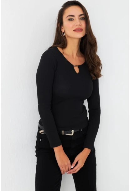 Kadın Siyah Önü Damla Kaşkorse Bluz GA100
