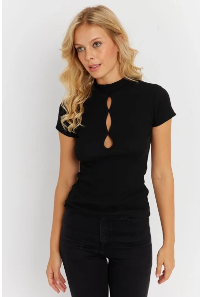 Kadın Siyah Önü Pencereli Kaşkorse Bluz EY2887