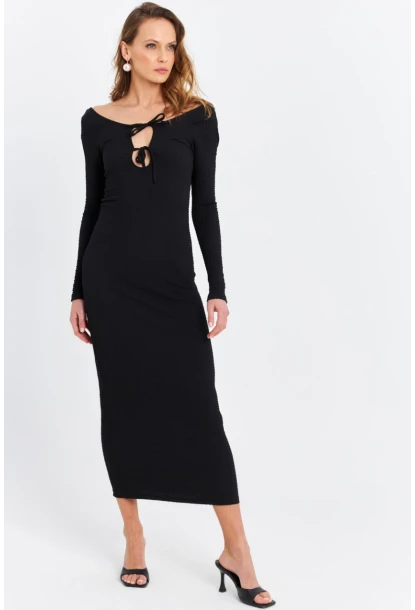 Kadın Siyah Önü Pencereli Midi  Elbise ZH09