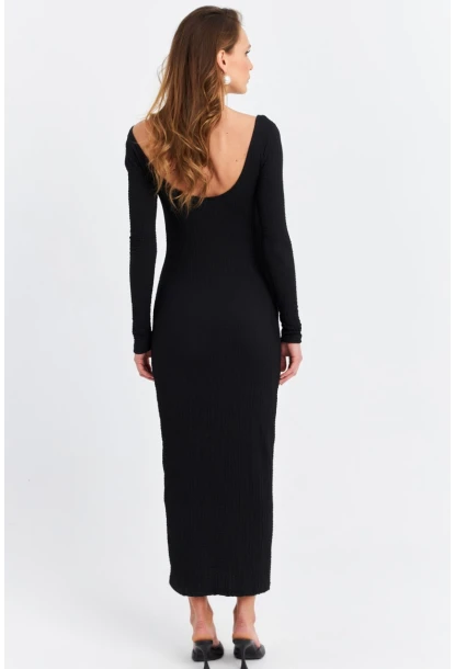 Kadın Siyah Önü Pencereli Midi  Elbise ZH09