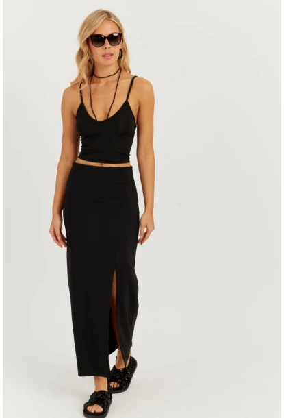 Kadın Siyah Otoman Midi Etek CK150