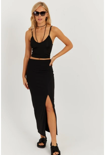 Kadın Siyah Otoman Midi Etek CK150