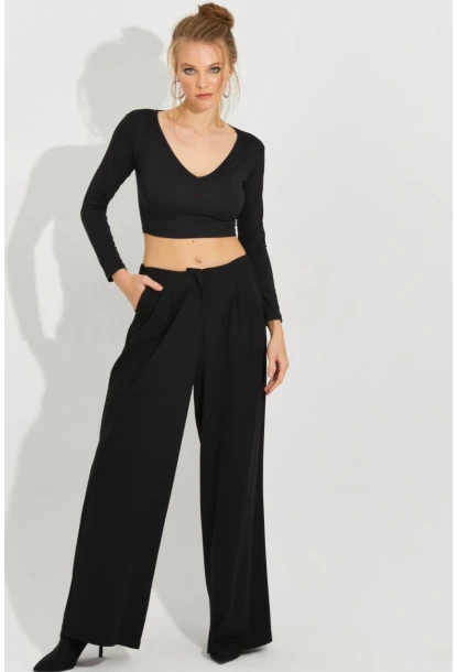 Kadın Siyah Palazzo Pantolon QRS8383