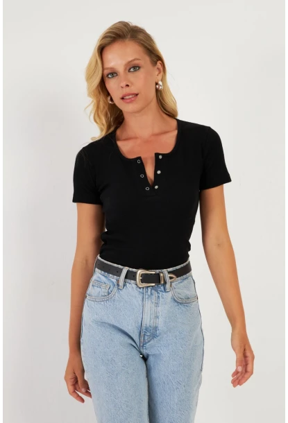 Kadın Siyah Patlı Kaşkorse Bluz XL2021