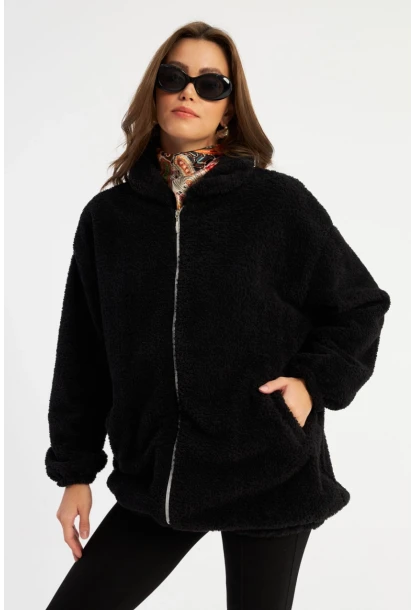 Kadın Siyah Peluş Mont MLYT58