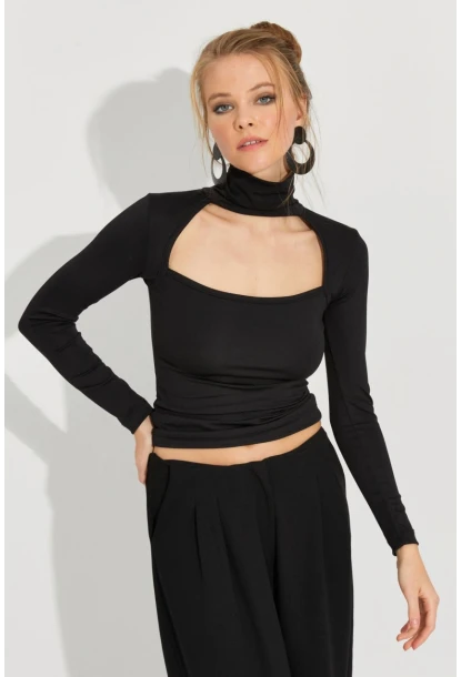 Kadın Siyah Pencereli Balıkçı Bluz EY2587