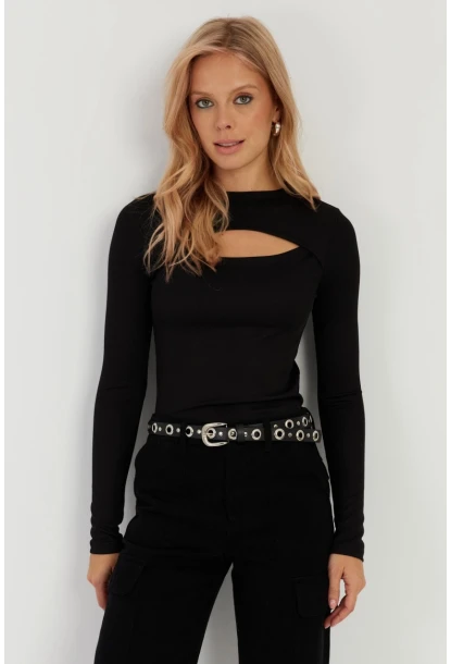 Kadın Siyah Pencereli Bluz LPP1256