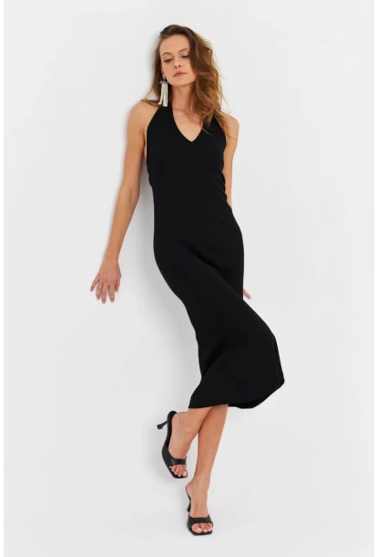 Kadın Siyah Pencereli Kaşkorse Midi Elbise EY3063