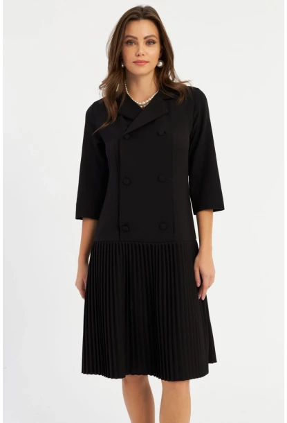 Kadın Siyah Pileli Blazer Midi Elbise MERA100