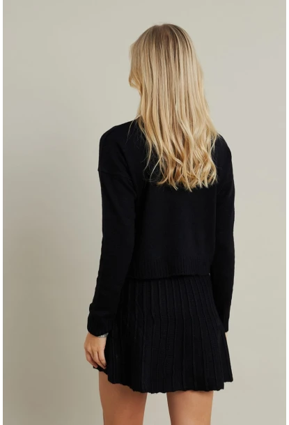 Kadın Siyah Pileli Etekli Alt Üst Takım ELT164