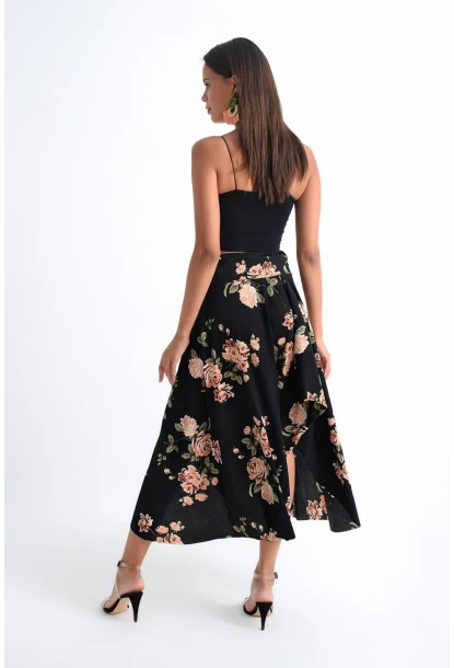 Kadın Siyah-Pudra Asimetrik Etek LV81