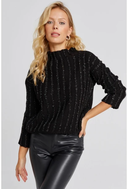 Kadın Siyah Pullu Triko Bluz SF2527