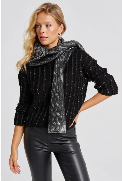 Kadın Siyah Pullu Triko Bluz SF2527