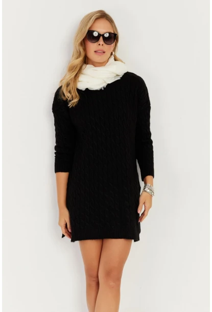Kadın Siyah Saç Örgülü Triko Tunik KZ2505