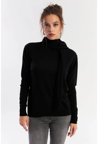 Kadın Siyah Şal Aksesuarlı Triko Bluz YV286