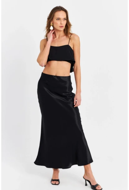 Kadın Siyah Saten Etek CAR2430