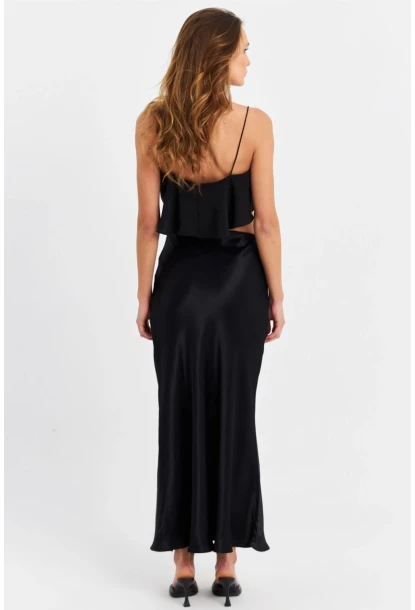 Kadın Siyah Saten Etek CAR2430