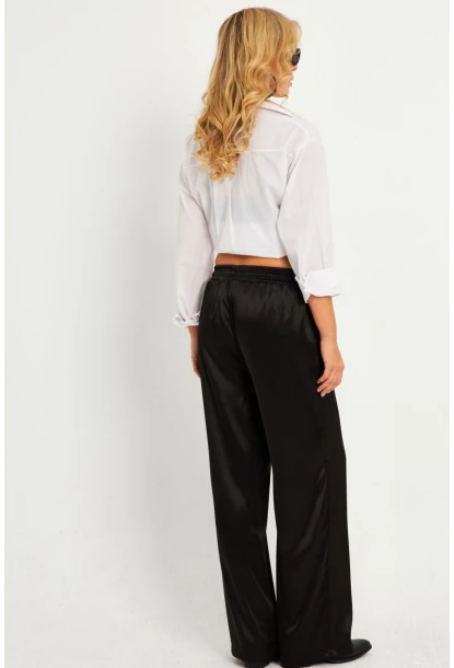 Kadın Siyah Saten Palazzo Pantolon DMR356