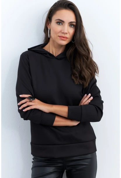 Kadın Siyah Sırt Dekolteli Taşlı Sweatshirt BTH15