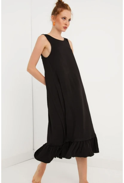 Kadın Siyah Sırt Detaylı Kolsuz Midi Elbise BK1216