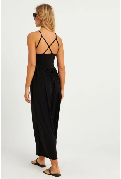 Kadın Siyah Sırtı Çapraz Tulum KY91