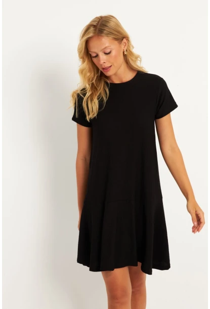 Kadın Siyah Sırtı Detaylı Bürümcük Midi Elbise ST055