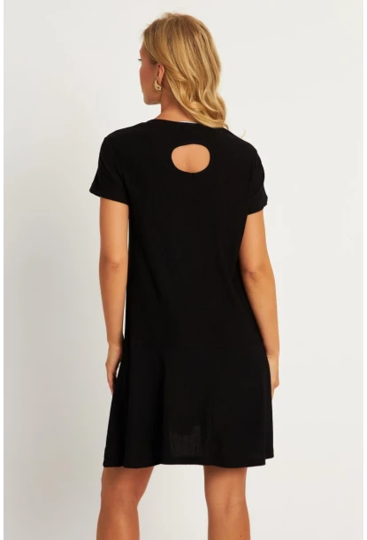 Kadın Siyah Sırtı Detaylı Bürümcük Midi Elbise ST055