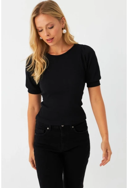 Kadın Siyah Sırtı Fiyonklu Kaşkorse Bluz EY2996