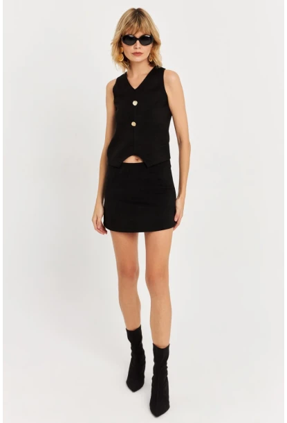 Kadın Siyah Süet Mini Etek KED7095