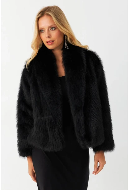 Kadın Siyah Suni Kürk ELT1227