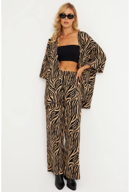 Kadın Siyah -Tarçın Desenli Bürümcük Alt Üst  Takım LON3004