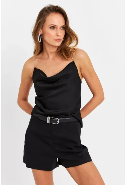 Kadın Siyah Taş Askılı Bluz ELT1056