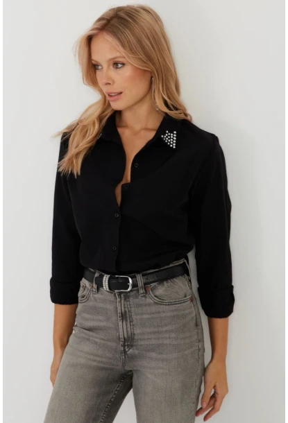 Kadın Siyah Taş Detaylı Gömlek ZER402
