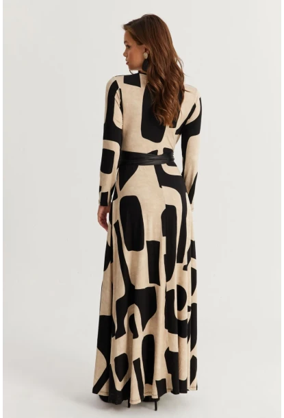 Kadın Siyah-Taş Kruvaze Maxi Elbise VTN3