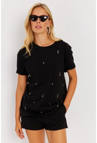 Kadın Siyah Taşlı Bluz SGT401
