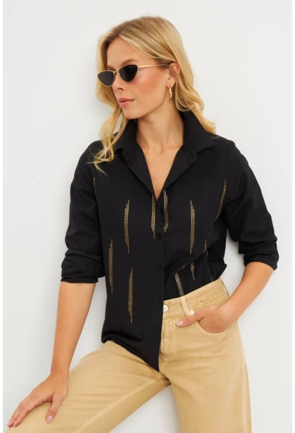 Kadın Siyah Taşlı Gömlek ZER404