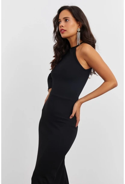Kadın Siyah Tek Kol Kaşkorse Elbise EY1521
