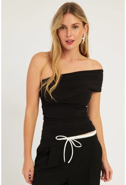 Kadın Siyah Tek Omuz Bluz DMR325