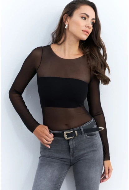 Kadın Siyah Transparan Bluz CY350