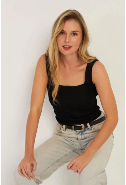 Kadın Siyah Triko Bluz SMT224