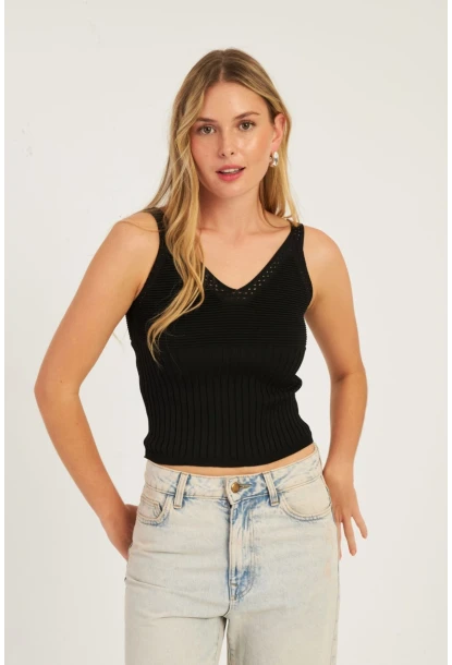 Kadın Siyah Triko Bluz SMT225