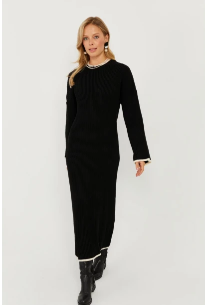 Kadın Siyah Triko Maxi Elbise SF2538