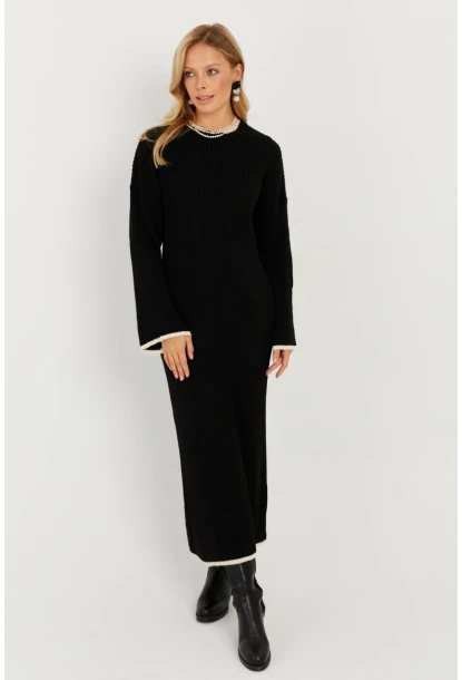 Kadın Siyah Triko Maxi Elbise SF2538