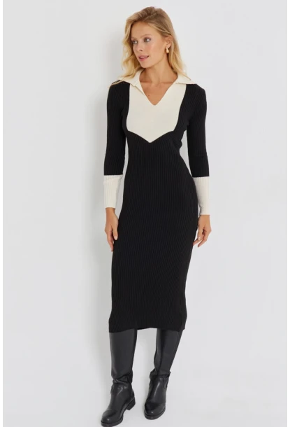Kadın Siyah Triko Midi Elbise KED139