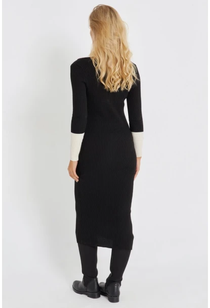Kadın Siyah Triko Midi Elbise KED139