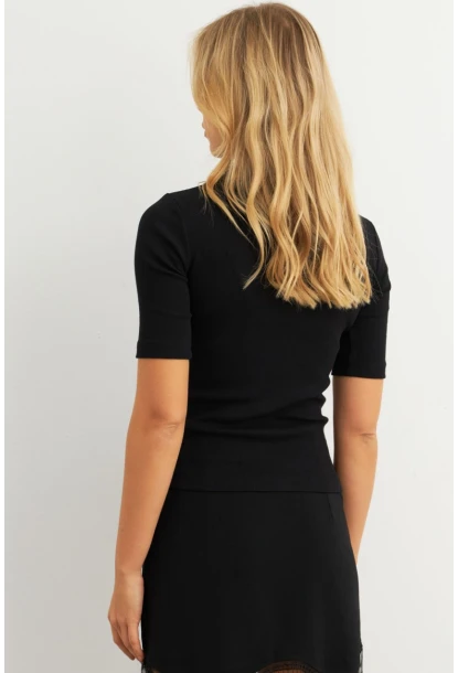 Kadın Siyah Tül Bağlamalı Kaşkorse Bluz EY3014